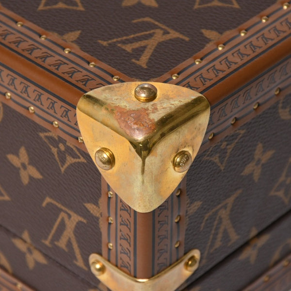 Very Good Condition LOUIS VUITTON Coffret Tresor 24 Mini Trunk Jewelry Case M10130 Monogram Blue Lagon Gold Hardware Used 4a009069