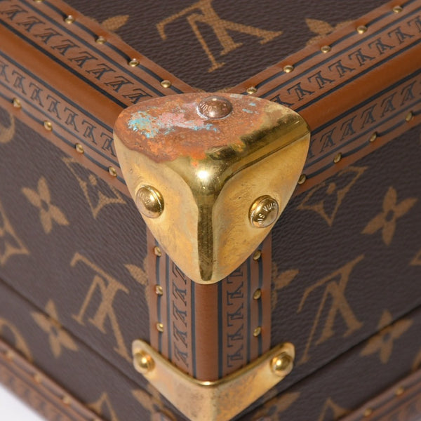 Very Good Condition LOUIS VUITTON Coffret Tresor 24 Mini Trunk Jewelry Case M10130 Monogram Blue Lagon Gold Hardware Used 4a009069