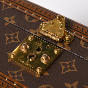 Very Good Condition LOUIS VUITTON Coffret Tresor 24 Mini Trunk Jewelry Case M10130 Monogram Blue Lagon Gold Hardware Used 4a009069