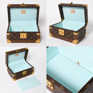 Very Good Condition LOUIS VUITTON Coffret Tresor 24 Mini Trunk Jewelry Case M10130 Monogram Blue Lagon Gold Hardware Used 4a009069