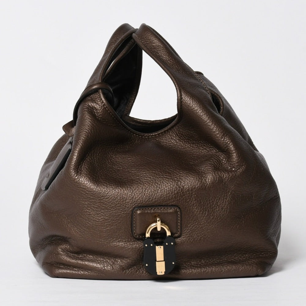 極美品 LOEWE ロエベ カリエGM ハンドバッグ ブラウン ダークブラウン ゴールド金具 レザー 中古 4a009180