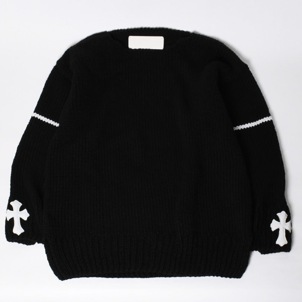 新品同様 CHROME HEARTS クロムハーツ CASHMERE CROSS PATCH SWEATER カシミヤ クロスパッチ セーター ONE SIZE 68-112 中古 4a009289