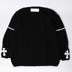 新品同様 CHROME HEARTS クロムハーツ CASHMERE CROSS PATCH SWEATER カシミヤ クロスパッチ セーター ONE SIZE 68-112 中古 4a009289