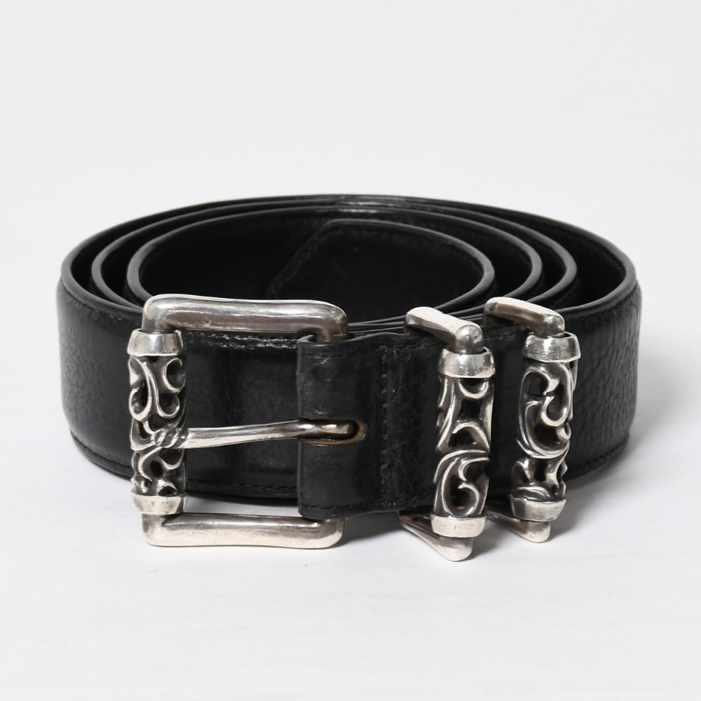 CHROME HEARTS クロムハーツ BLT ROLLER 3PC ローラーベルト サイズ36 ブラック レザー シルバー925 美品 中古 4a009356