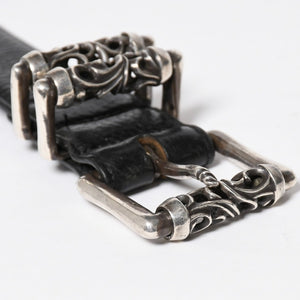 CHROME HEARTS クロムハーツ BLT ROLLER 3PC ローラーベルト サイズ36 ブラック レザー シルバー925 美品 中古 4a009356