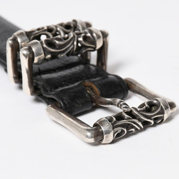 CHROME HEARTS クロムハーツ BLT ROLLER 3PC ローラーベルト サイズ36 ブラック レザー シルバー925 美品 中古 4a009356