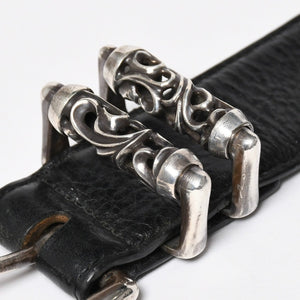 CHROME HEARTS クロムハーツ BLT ROLLER 3PC ローラーベルト サイズ36 ブラック レザー シルバー925 美品 中古 4a009356