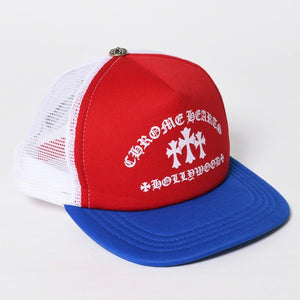 新品同様品 CHROME HEARTS クロムハーツ キャップ キングオブタコ 4th of July トラッカーキャップ 帽子 レッド ホワイト ブルー 中古 4a009339