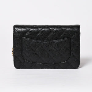 新品同様 CHANEL シャネル チェーンウォレット 長財布 30番台 ココマーク キャビアスキン ブラック ゴールド金具 中古 4a009245