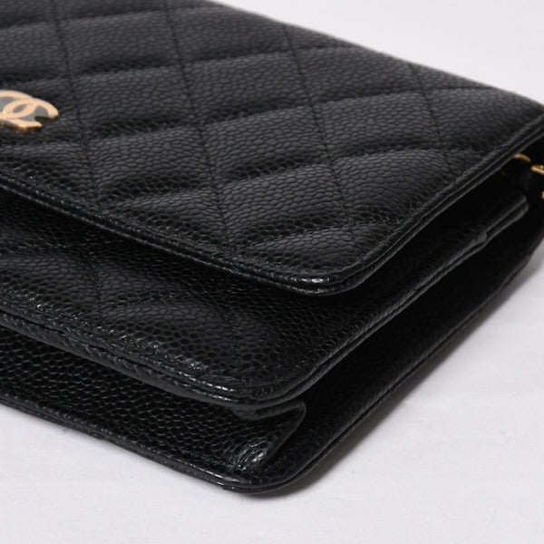 新品同様 CHANEL シャネル チェーンウォレット 長財布 30番台 ココマーク キャビアスキン ブラック ゴールド金具 中古 4a009245