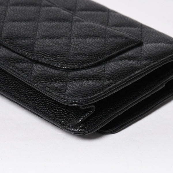 新品同様 CHANEL シャネル チェーンウォレット 長財布 30番台 ココマーク キャビアスキン ブラック ゴールド金具 中古 4a009245