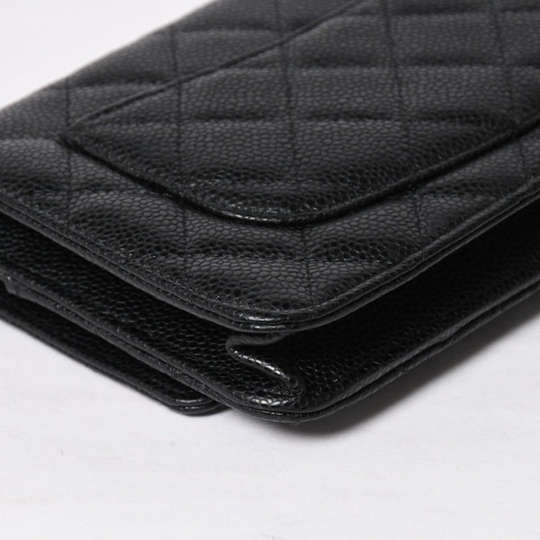 新品同様 CHANEL シャネル チェーンウォレット 長財布 30番台 ココマーク キャビアスキン ブラック ゴールド金具 中古 4a009245