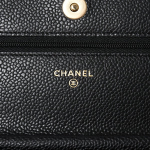 新品同様 CHANEL シャネル チェーンウォレット 長財布 30番台 ココマーク キャビアスキン ブラック ゴールド金具 中古 4a009245