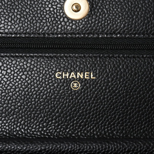 新品同様 CHANEL シャネル チェーンウォレット 長財布 30番台 ココマーク キャビアスキン ブラック ゴールド金具 中古 4a009245