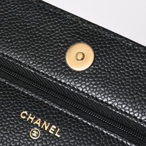新品同様 CHANEL シャネル チェーンウォレット 長財布 30番台 ココマーク キャビアスキン ブラック ゴールド金具 中古 4a009245