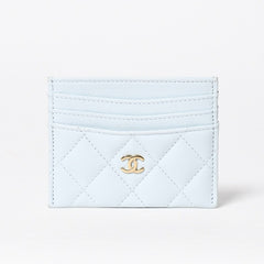 極美品 CHANEL シャネル ココマーク カードケース ランダム番台 キャビアスキン ライトブルー ゴールド金具 中古 4a008763