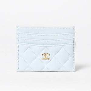 極美品 CHANEL シャネル ココマーク カードケース ランダム番台 キャビアスキン ライトブルー ゴールド金具 中古 4a008763