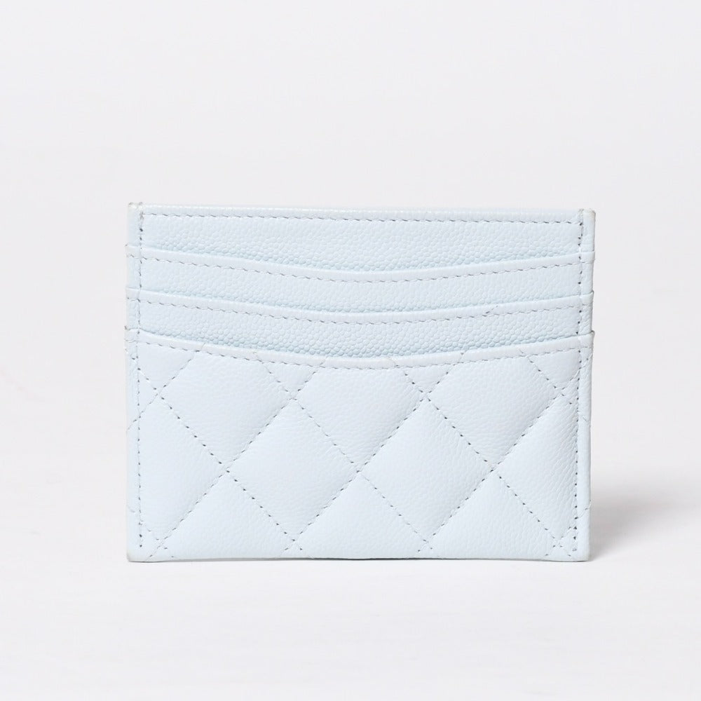 極美品 CHANEL シャネル ココマーク カードケース ランダム番台 キャビアスキン ライトブルー ゴールド金具 中古 4a008763