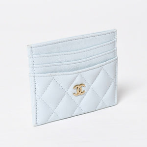 極美品 CHANEL シャネル ココマーク カードケース ランダム番台 キャビアスキン ライトブルー ゴールド金具 中古 4a008763
