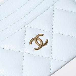 極美品 CHANEL シャネル ココマーク カードケース ランダム番台 キャビアスキン ライトブルー ゴールド金具 中古 4a008763