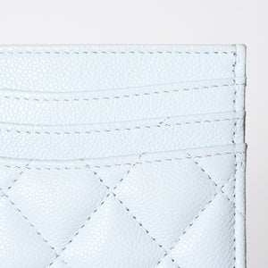 極美品 CHANEL シャネル ココマーク カードケース ランダム番台 キャビアスキン ライトブルー ゴールド金具 中古 4a008763