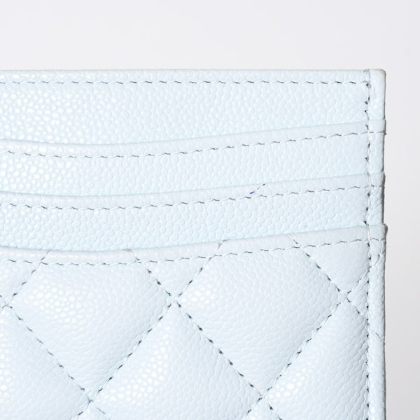 極美品 CHANEL シャネル ココマーク カードケース ランダム番台 キャビアスキン ライトブルー ゴールド金具 中古 4a008763