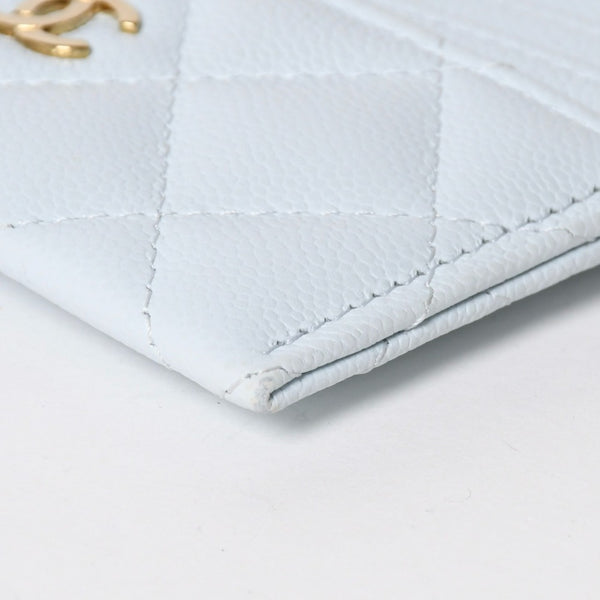 極美品 CHANEL シャネル ココマーク カードケース ランダム番台 キャビアスキン ライトブルー ゴールド金具 中古 4a008763