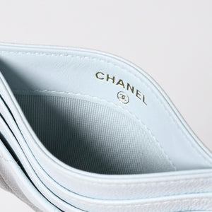 極美品 CHANEL シャネル ココマーク カードケース ランダム番台 キャビアスキン ライトブルー ゴールド金具 中古 4a008763