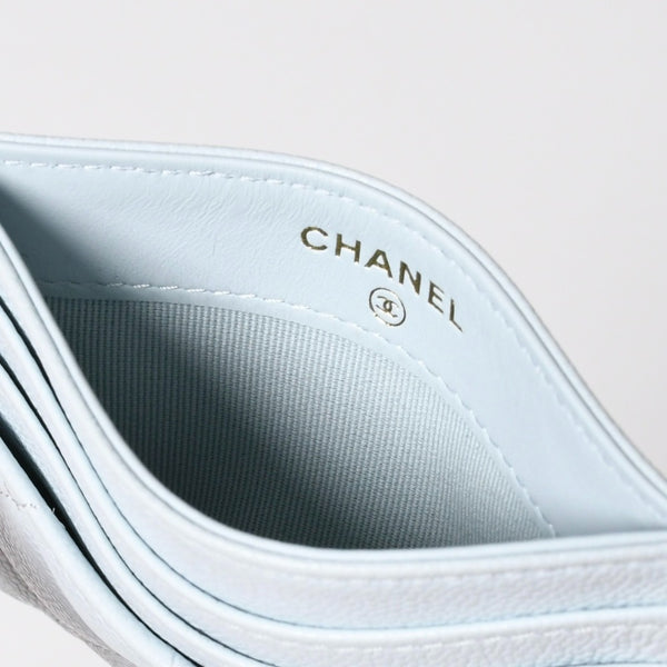 極美品 CHANEL シャネル ココマーク カードケース ランダム番台 キャビアスキン ライトブルー ゴールド金具 中古 4a008763