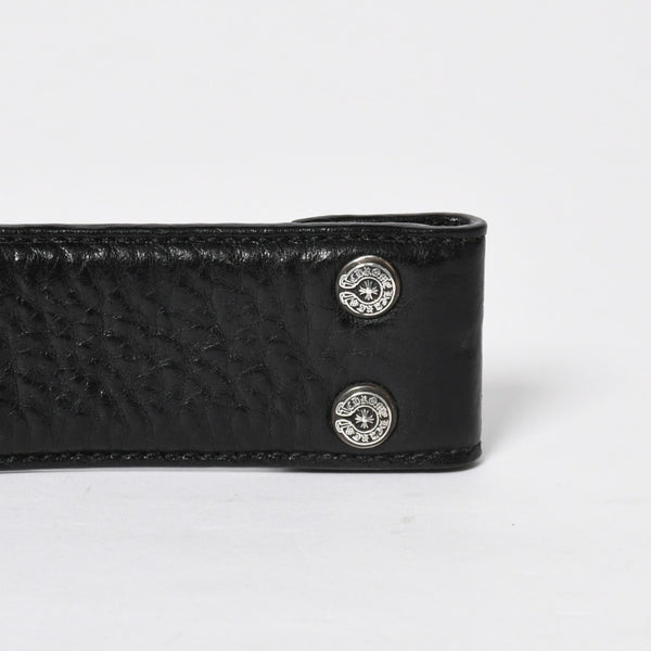 極美品 CHROME HEARTS クロムハーツ 1.5 BELT STRAP 1.5インチ レザーベルトストラップ サイズ34 ホースシュー シルバー925 中古 4a009247