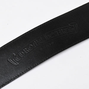 極美品 CHROME HEARTS クロムハーツ 1.5 BELT STRAP 1.5インチ レザーベルトストラップ サイズ34 ホースシュー シルバー925 中古 4a009247