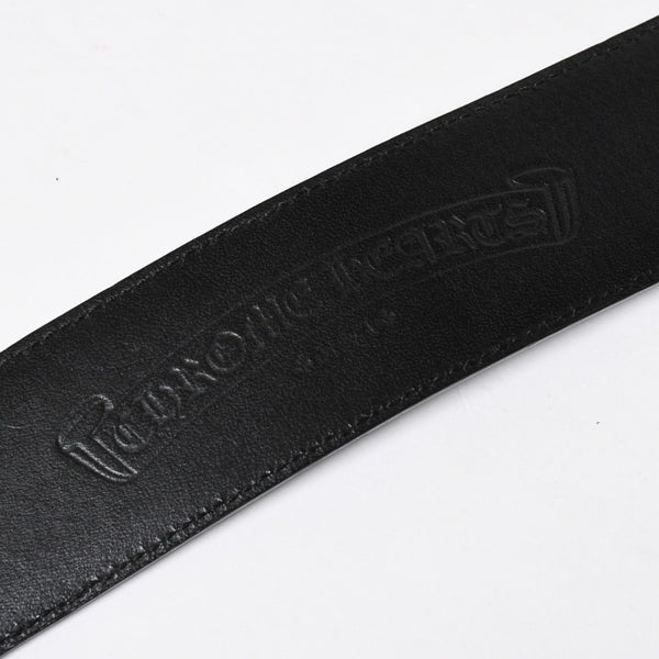 極美品 CHROME HEARTS クロムハーツ 1.5 BELT STRAP 1.5インチ レザーベルトストラップ サイズ34 ホースシュー シルバー925 中古 4a009247