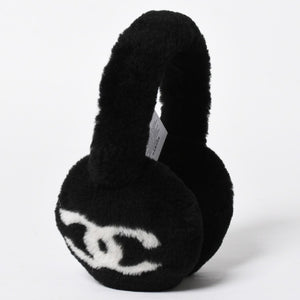 新品未使用 CHANEL シャネル COCO NEIGE ココ ネージュ イヤーマフ ココマーク ラムシアリング ブラック ホワイト 中古 4a009224