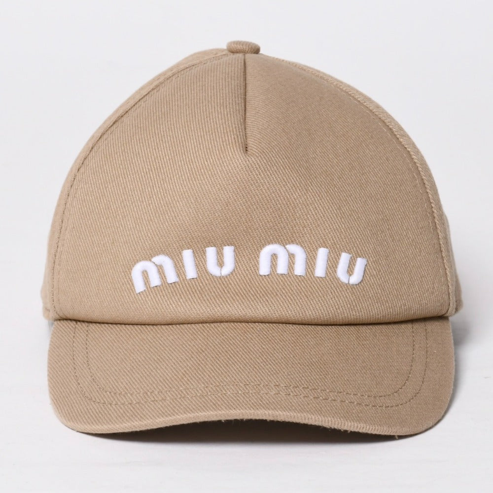 極美品 MIUMIU ミュウミュウ ドリル ベースボールキャップ ロゴ 5HC179 コットン ベージュ ホワイト サイズM 中古 4a009228