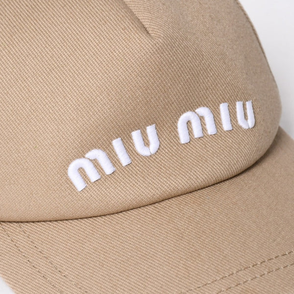 極美品 MIUMIU ミュウミュウ ドリル ベースボールキャップ ロゴ 5HC179 コットン ベージュ ホワイト サイズM 中古 4a009228