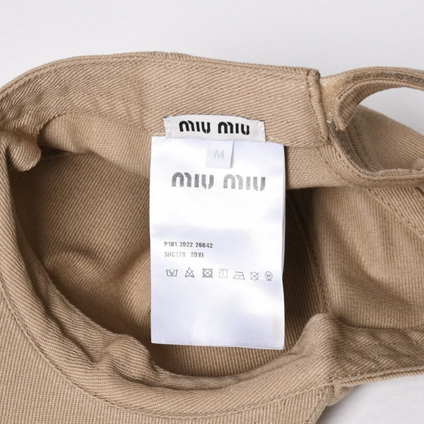 極美品 MIUMIU ミュウミュウ ドリル ベースボールキャップ ロゴ 5HC179 コットン ベージュ ホワイト サイズM 中古 4a009228