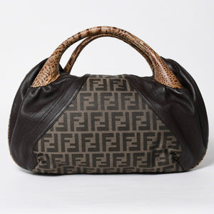極美品 FENDI フェンディ スパイバッグ ハンドバッグ 8BR511 イタリア製 レザー キャンバス ブラウン ゴールド金具 中古 4a001565