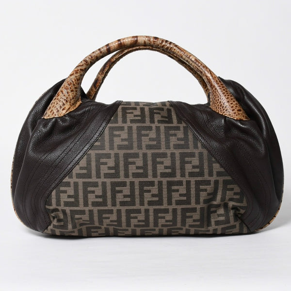 極美品 FENDI フェンディ スパイバッグ ハンドバッグ 8BR511 イタリア製 レザー キャンバス ブラウン ゴールド金具 中古 4a001565