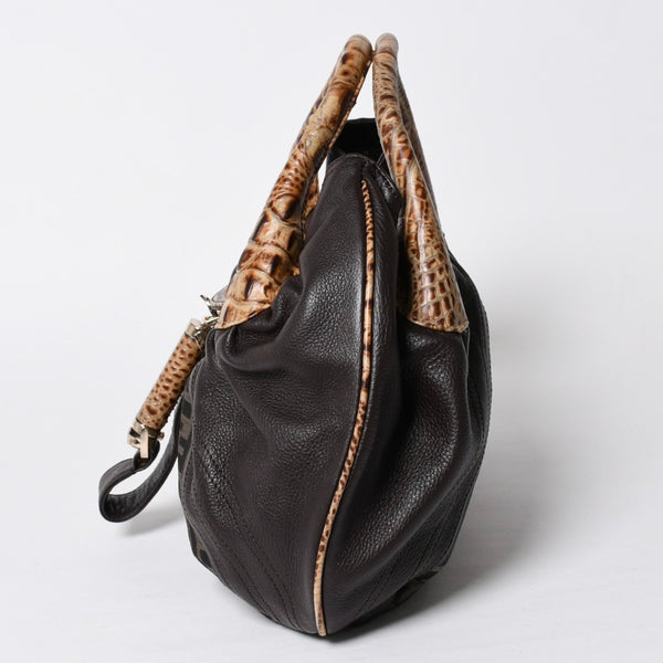 極美品 FENDI フェンディ スパイバッグ ハンドバッグ 8BR511 イタリア製 レザー キャンバス ブラウン ゴールド金具 中古 4a001565