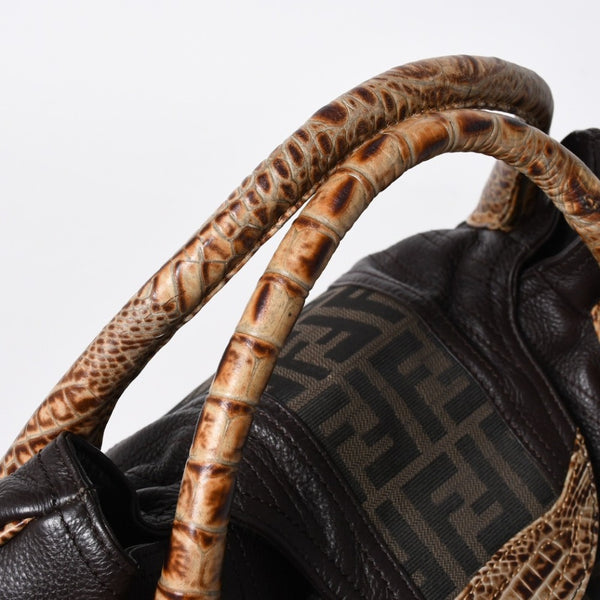 極美品 FENDI フェンディ スパイバッグ ハンドバッグ 8BR511 イタリア製 レザー キャンバス ブラウン ゴールド金具 中古 4a001565