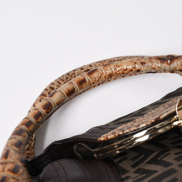 極美品 FENDI フェンディ スパイバッグ ハンドバッグ 8BR511 イタリア製 レザー キャンバス ブラウン ゴールド金具 中古 4a001565