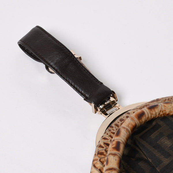 極美品 FENDI フェンディ スパイバッグ ハンドバッグ 8BR511 イタリア製 レザー キャンバス ブラウン ゴールド金具 中古 4a001565