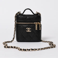 新品同様品 CHANEL シャネル スモールヴァニティーケース ショルダーバッグ キャビアスキン ブラック ゴールド金具 31番台 中古 4a009243