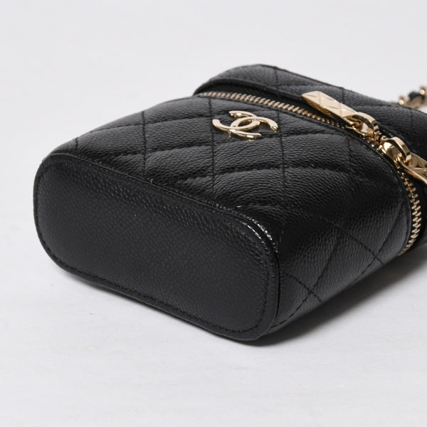 新品同様品 CHANEL シャネル スモールヴァニティーケース ショルダーバッグ キャビアスキン ブラック ゴールド金具 31番台 中古 4a009243