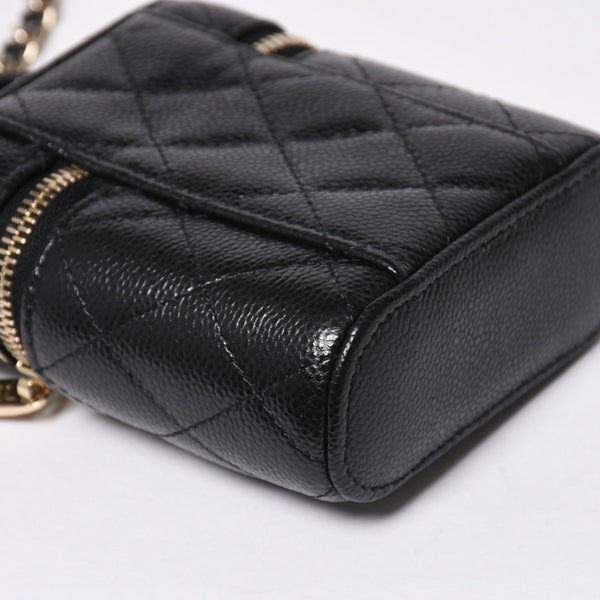 新品同様品 CHANEL シャネル スモールヴァニティーケース ショルダーバッグ キャビアスキン ブラック ゴールド金具 31番台 中古 4a009243
