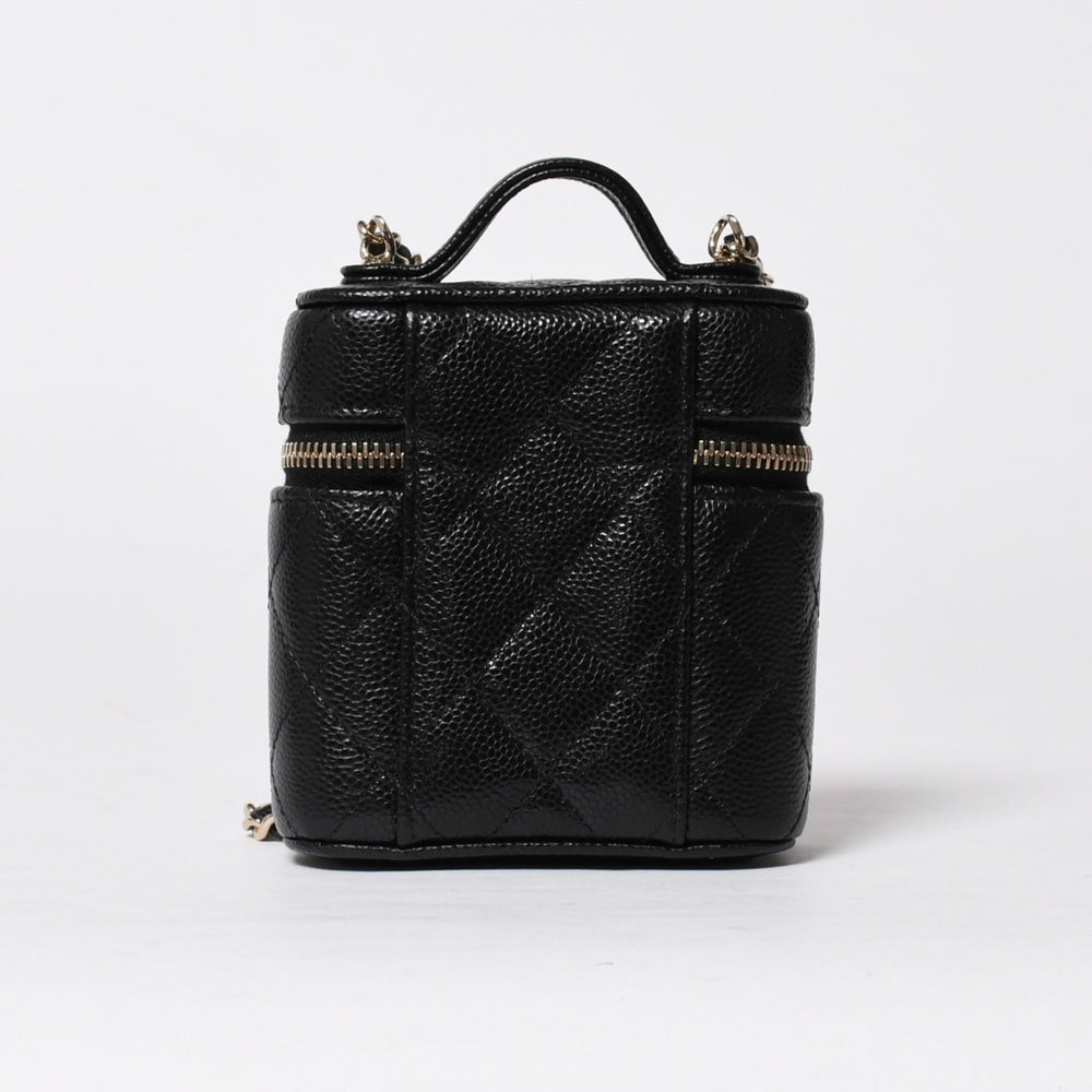 新品同様品 CHANEL シャネル スモールヴァニティーケース ショルダーバッグ キャビアスキン ブラック ゴールド金具 31番台 中古 4a009243