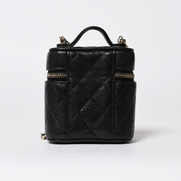 新品同様品 CHANEL シャネル スモールヴァニティーケース ショルダーバッグ キャビアスキン ブラック ゴールド金具 31番台 中古 4a009243