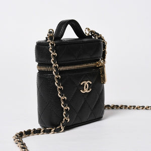 新品同様品 CHANEL シャネル スモールヴァニティーケース ショルダーバッグ キャビアスキン ブラック ゴールド金具 31番台 中古 4a009243