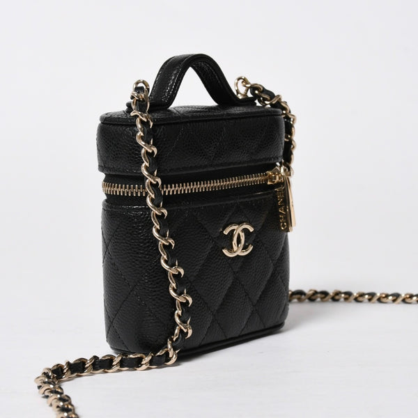新品同様品 CHANEL シャネル スモールヴァニティーケース ショルダーバッグ キャビアスキン ブラック ゴールド金具 31番台 中古 4a009243