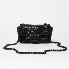 極美品 CHANEL シャネル ショルダーバッグ ミニマトラッセ ムーンライト オン ウォーター スパンコール ブラック 15番台 中古 4a009148